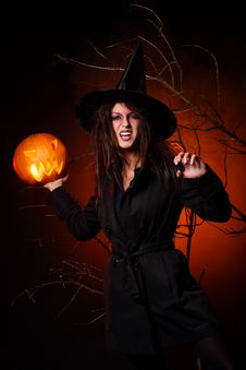 A Beautiful Woman Witha Pumpkin In The Hand Stock Image A Beautiful Woman Witha Pumpkin In The Hand Stock Image