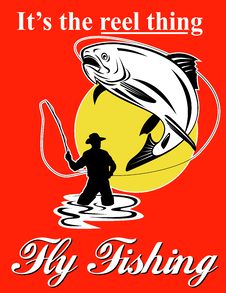 Fly Fisherman Catching Trout Royalty Free Stock Images