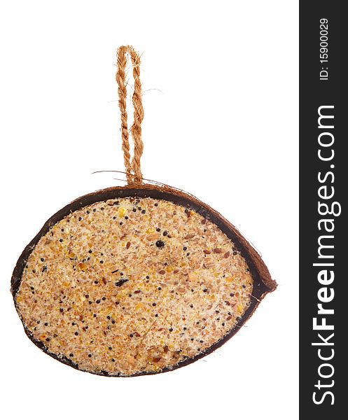 Coconut stuffed with bird seed studio cutout