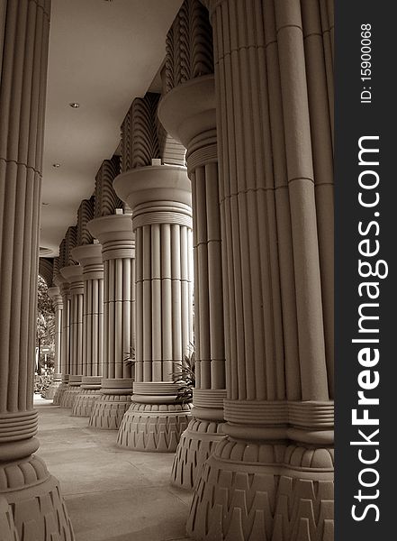 Fluted columns in sepia color