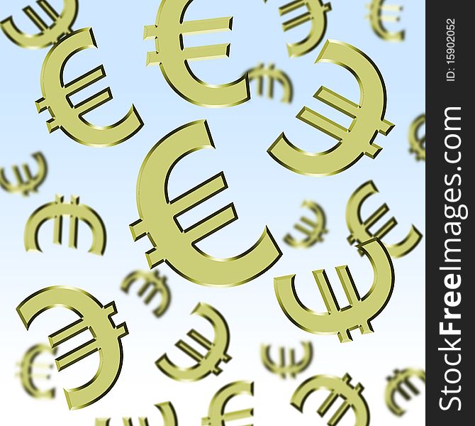 Computer generated image of raining Euro signs against a a gradient background. Computer generated image of raining Euro signs against a a gradient background.