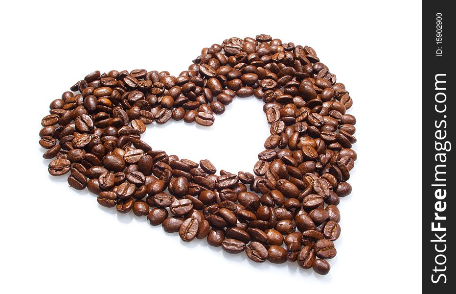 Coffee heart isolated on the white background. Coffee heart isolated on the white background