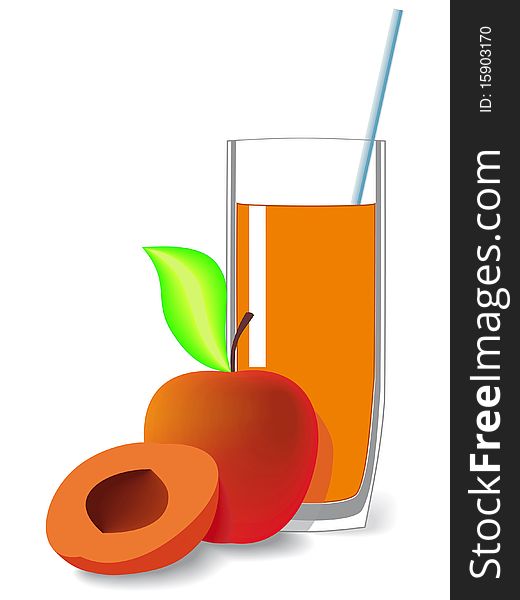 Apricots and a glass of apricot juice are shown in the picture. Apricots and a glass of apricot juice are shown in the picture.