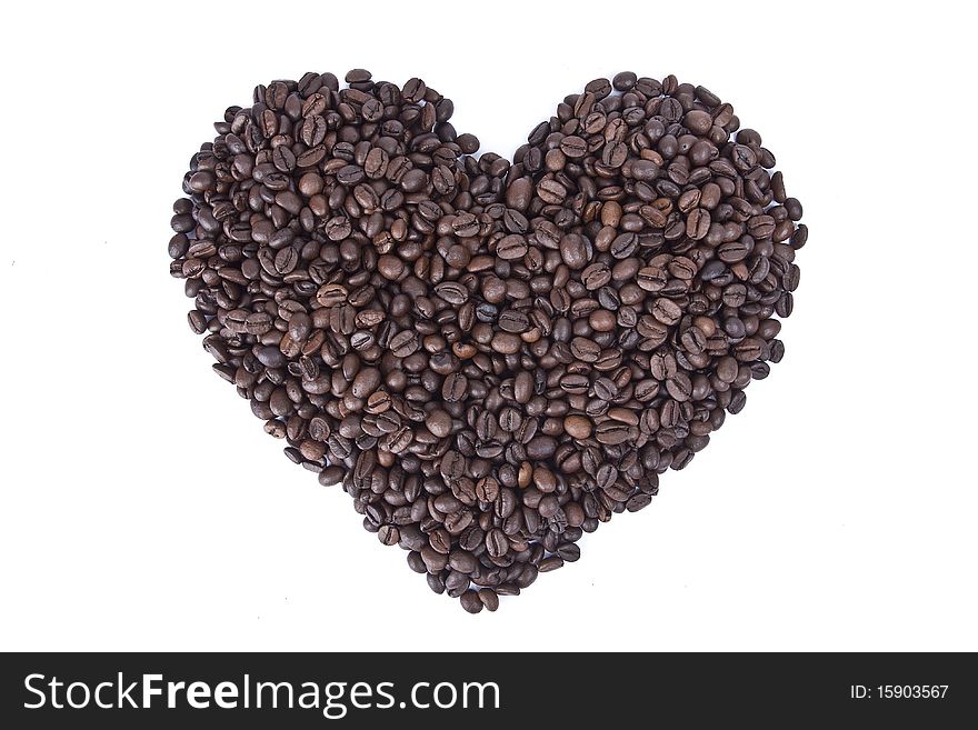 Heart shape made from coffee grains