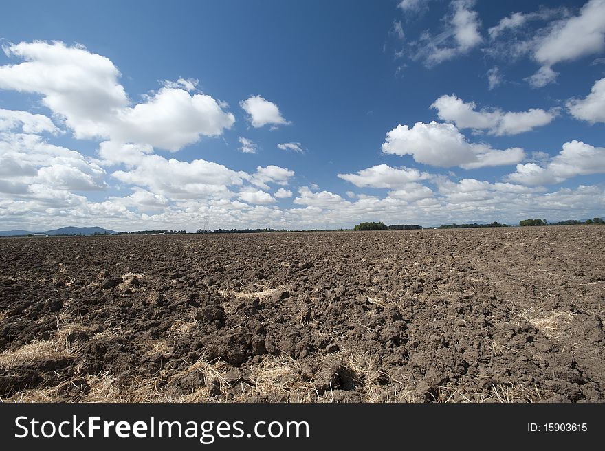 A freshly plowed grass farm in Oregon in early fall. A freshly plowed grass farm in Oregon in early fall