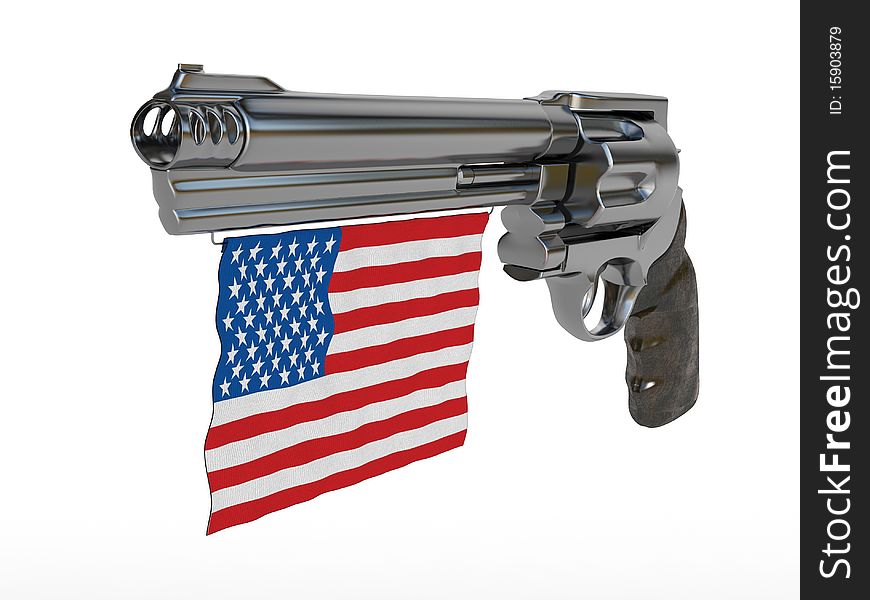 Revolver with American flag attached to the pipe barrel. Revolver with American flag attached to the pipe barrel