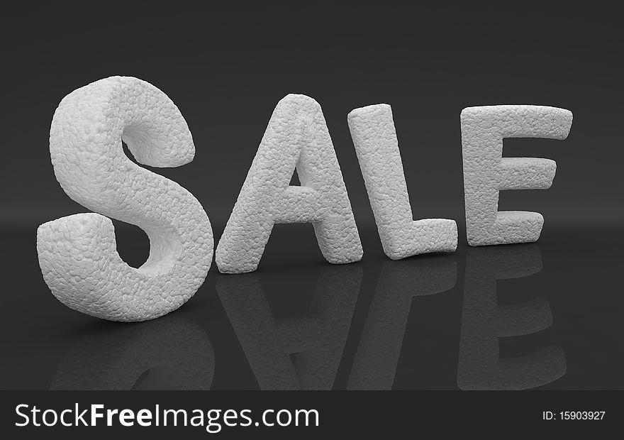 Sale letters in white polyuretane. on reflective surface. Sale letters in white polyuretane. on reflective surface