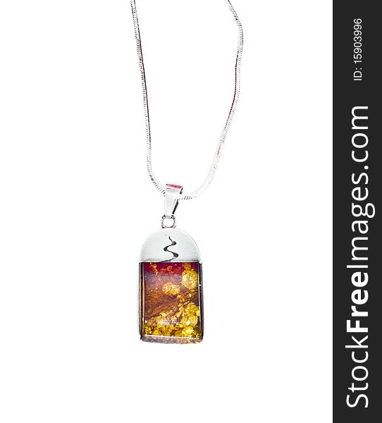 Silver amber necklace isolated