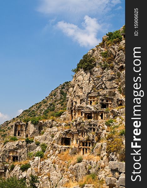 Tombs high in the  mountains and blue sky