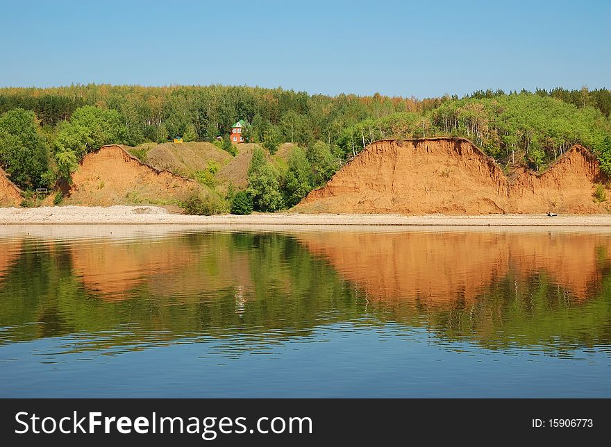 Hills on a river bank of Kama river, Russia