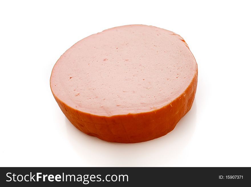An image of portion of sausage on white backgrount