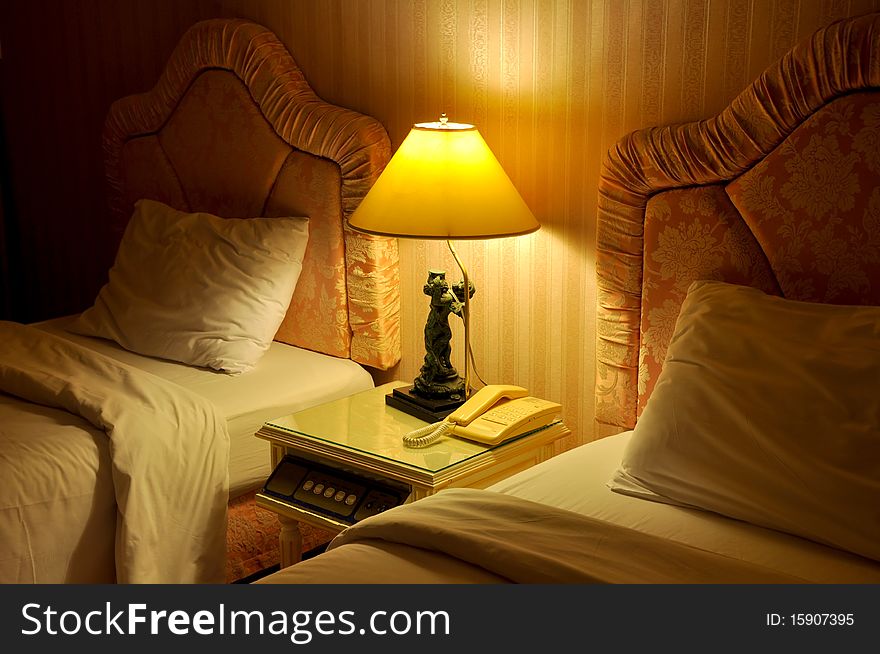 Luxury and comfortable bedroom in hotel.