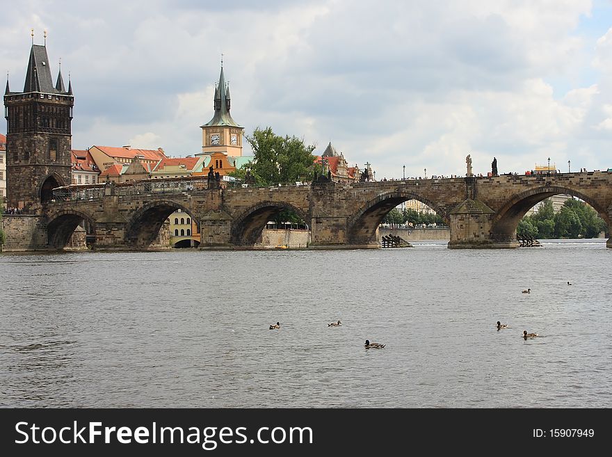 Charles Bridge and Vltava River in Prague