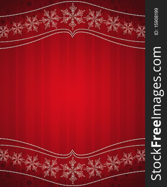 Red christmas background with snowflakes, illustration