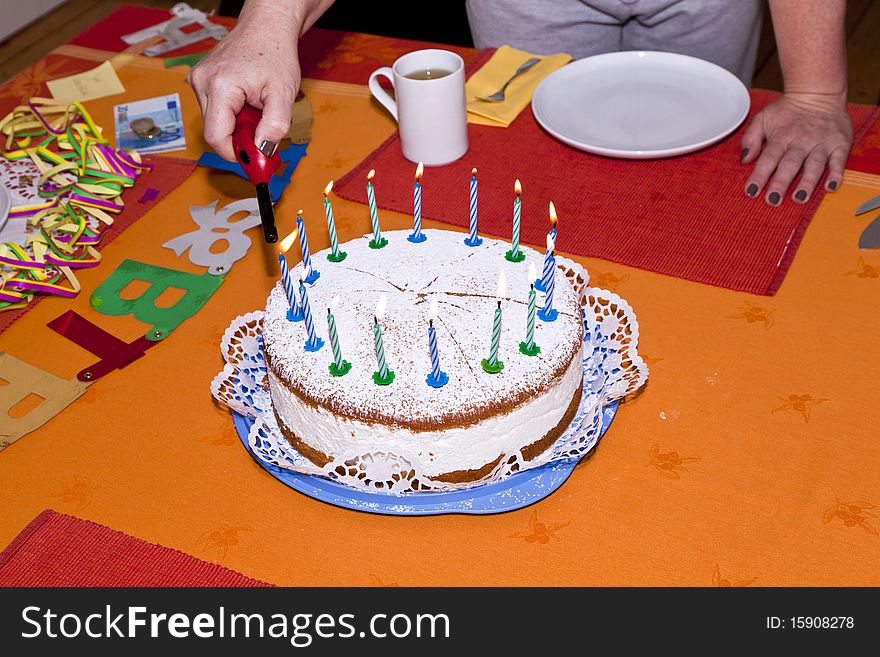 Birthday cake at the table early morning ready for celebration