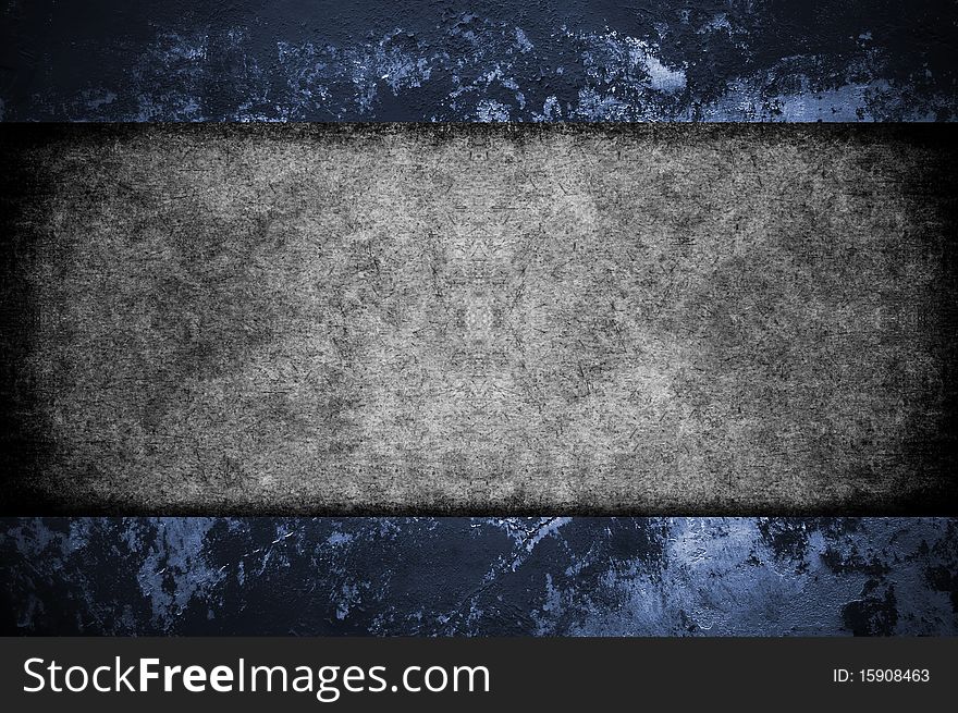 Grunge grey paper in background and blue frame. Grunge grey paper in background and blue frame