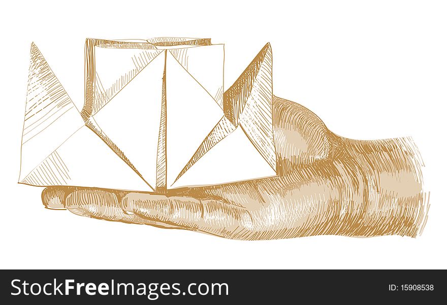 Golden Arm With Origami Steamship