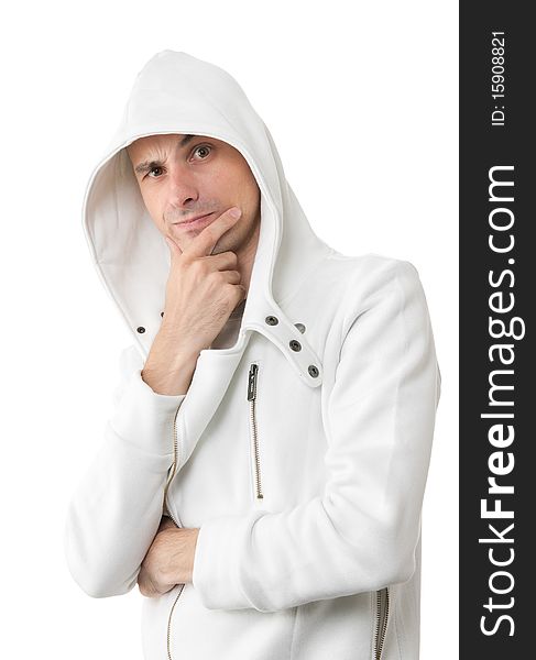 Man thinking about a problem isolated over white