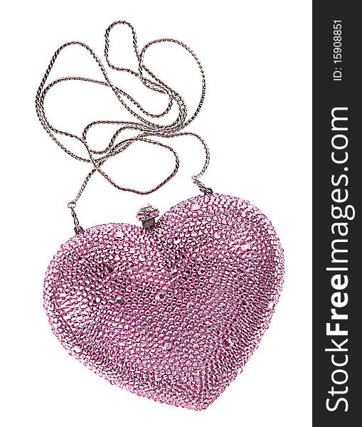 Small woman pink bag shape heart on white background