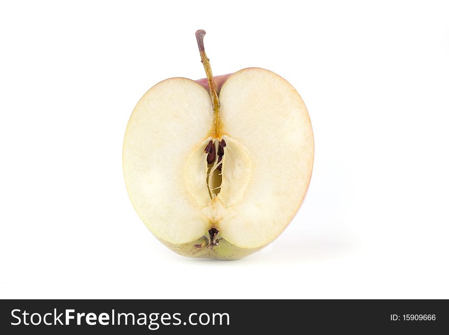 Half of ripe apple isolated on white background.