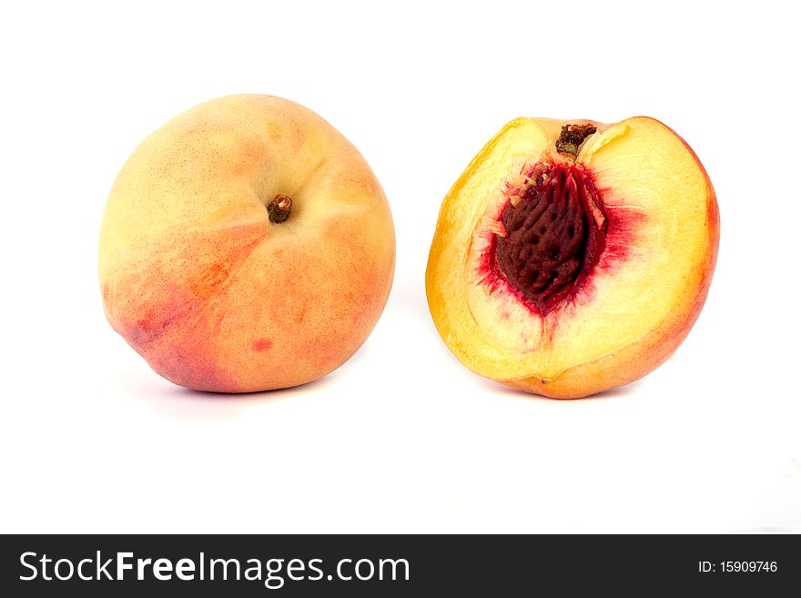 Two peaches isolated on white background.