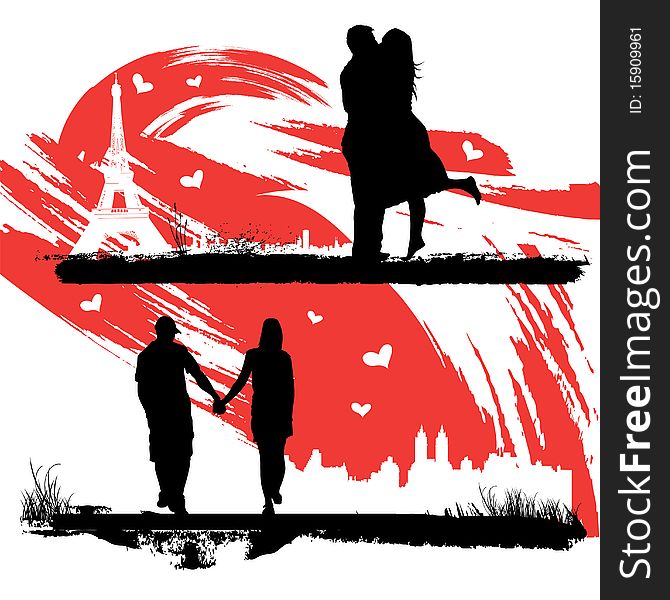 Romantic couple silhouette vector illustration