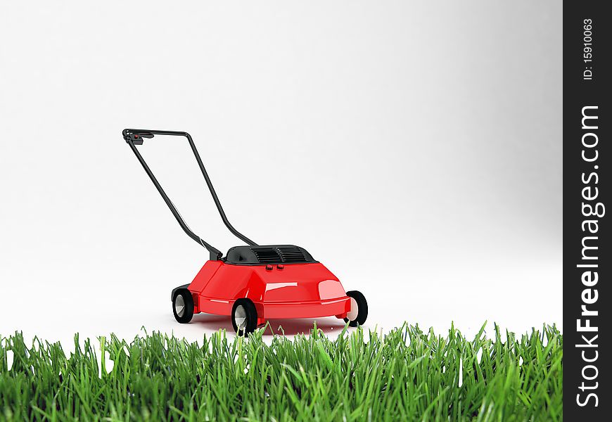 Red lawn on green grass isolated on white background. Red lawn on green grass isolated on white background