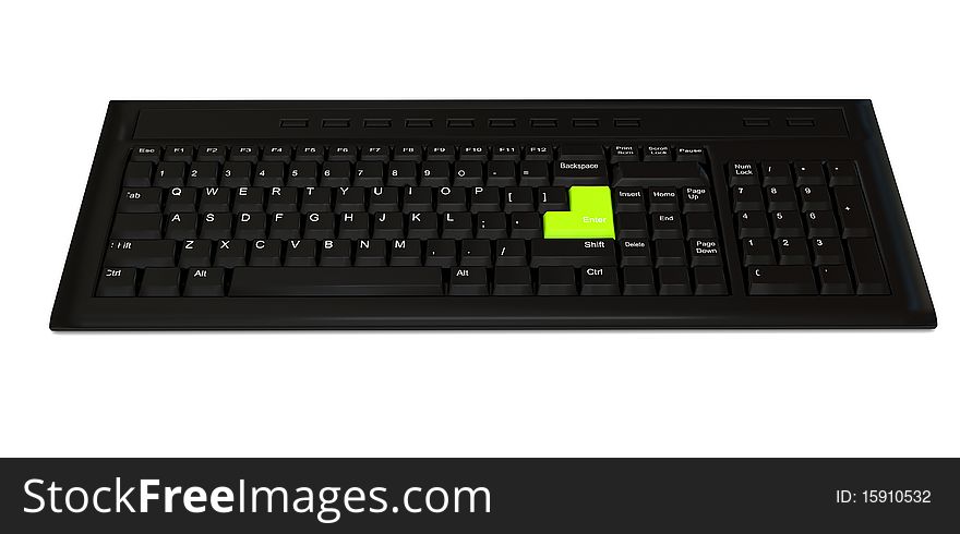Computer keyboard over white background. 3d rendered image