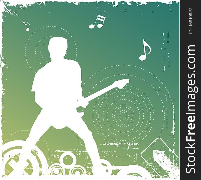 Guitarist with music background vector