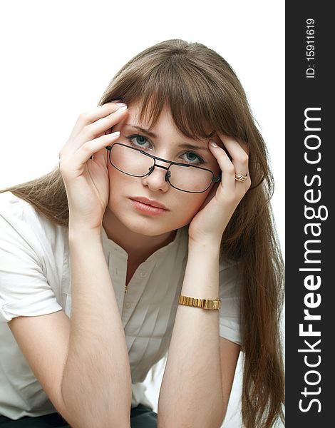 Closeup portrait of a young woman looking depressed. Closeup portrait of a young woman looking depressed