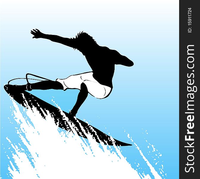 Surfing man silhouette vector illustration