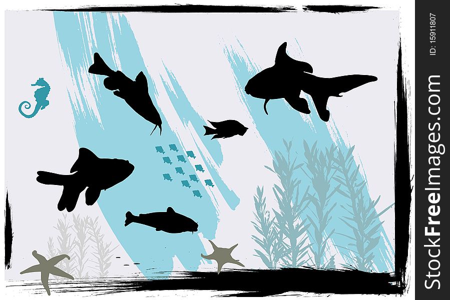 Fishes in the aquarium vector silhouette