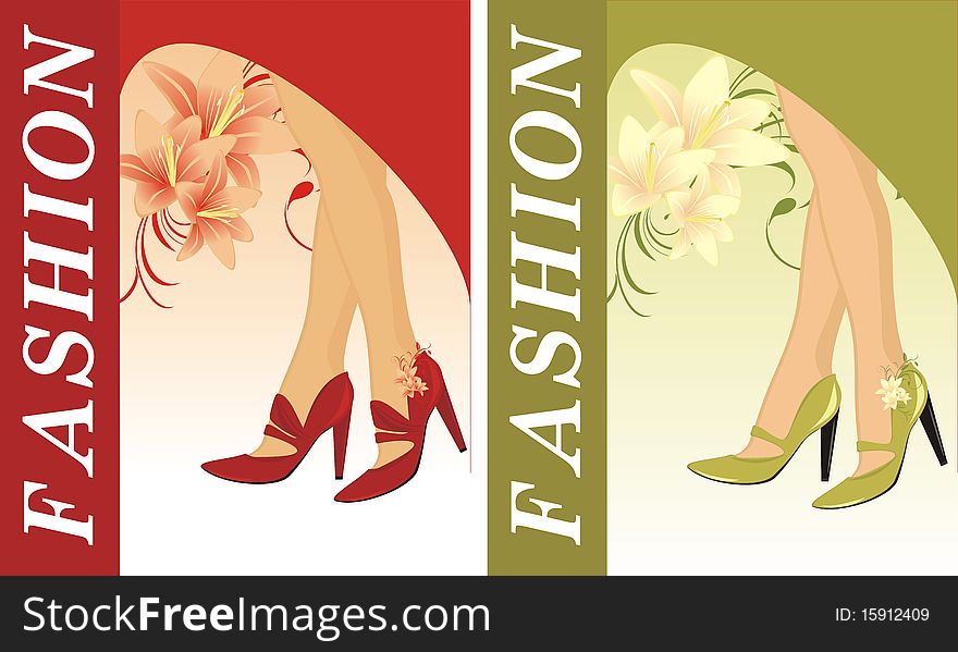 Stylish Female Shoes. Two Compositions For Card