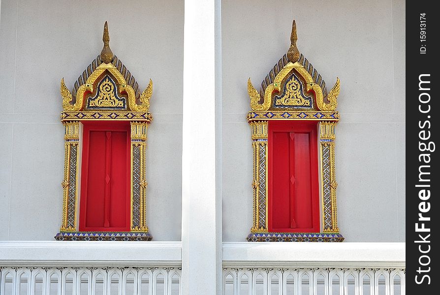 Thai style windows in temple. Thai style windows in temple.