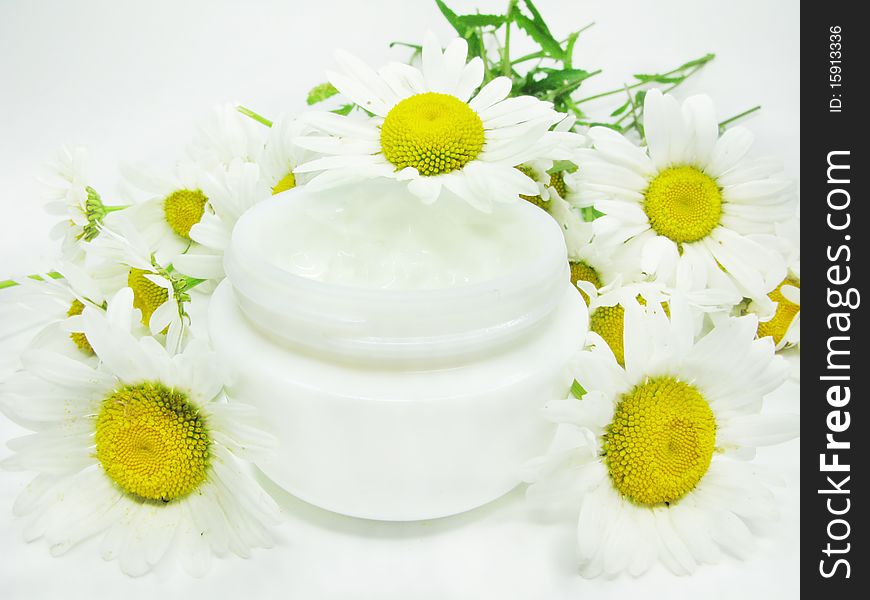 Cosmetic Creme For Face Among Daisy Flowers