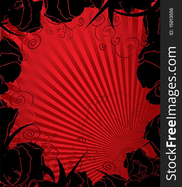 Black and red floral background vector illustration