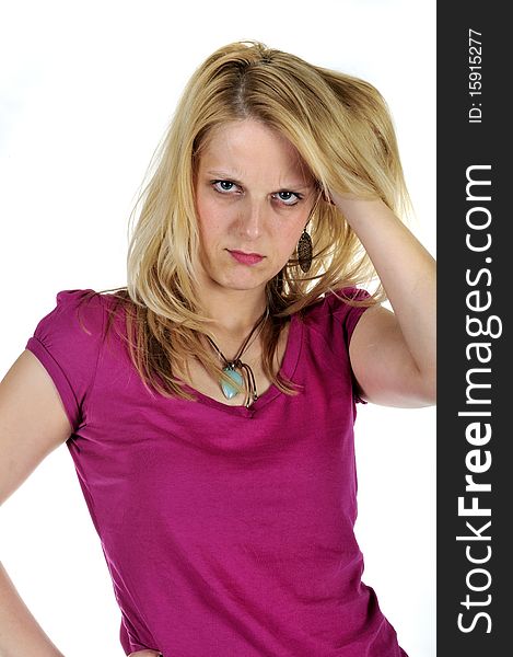 Attractive young blond girl getting angry