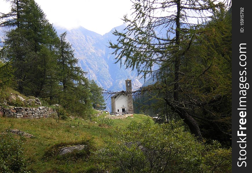 Small church in a forest in valsesia