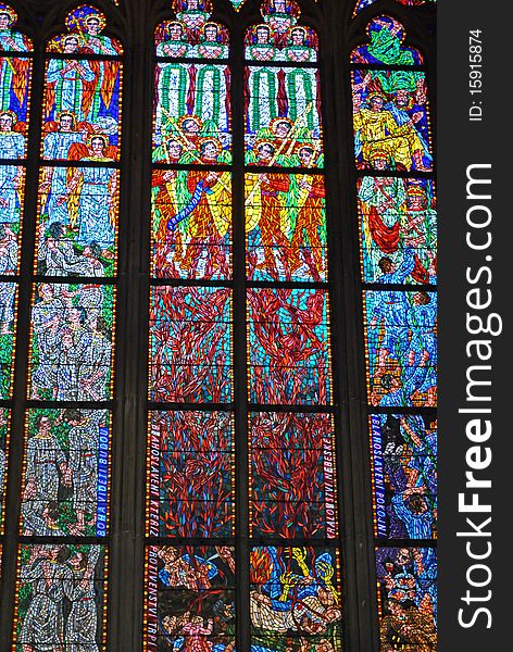 Glass window in the cathedral of st.vito
