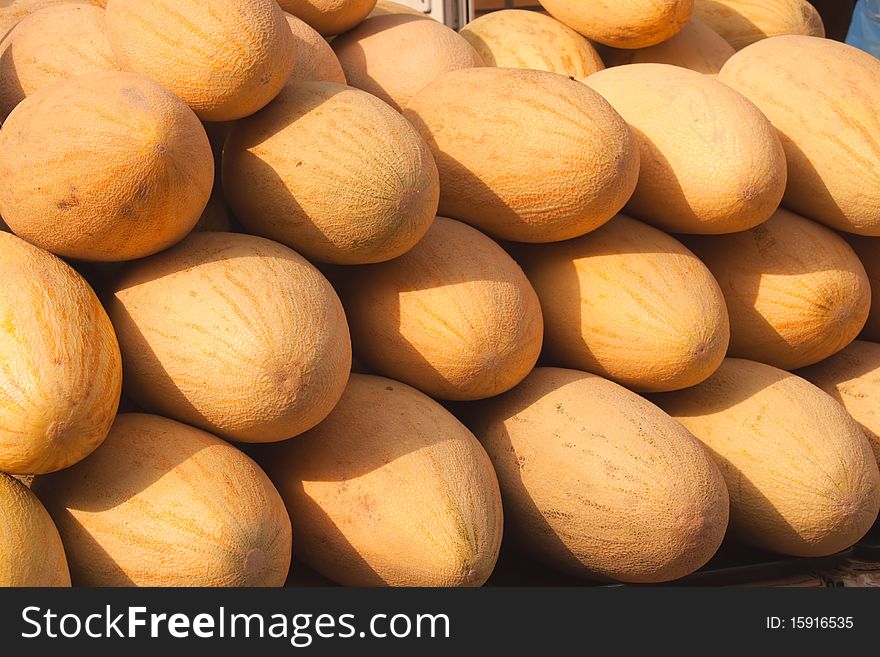 The ripe melons sold at plodovo-vegetable fair (close-up)