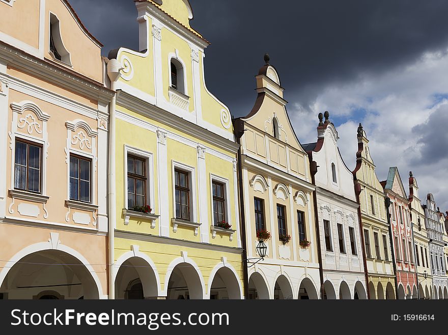 Historic houses in the town square in Telc, Czech Republic, September 2010. Historic houses in the town square in Telc, Czech Republic, September 2010.