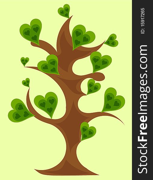 Fantasy tree with heart-shaped leaves. Fantasy tree with heart-shaped leaves