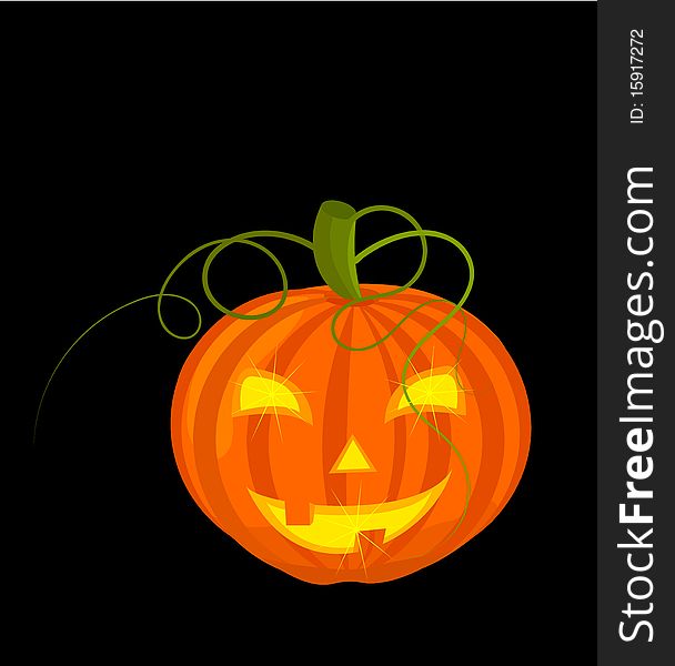 Classic scary halloween pumpkin glowing in darkness. Vector illustration. Classic scary halloween pumpkin glowing in darkness. Vector illustration