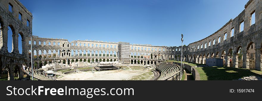 Panoramic view of the Arena (colosseum)  in Pula, Croatia. Panoramic view of the Arena (colosseum)  in Pula, Croatia