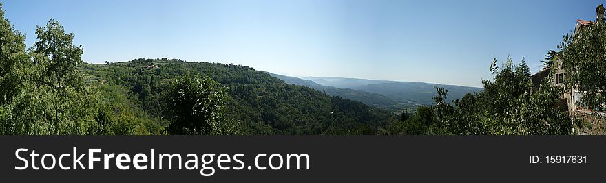 Panorama landscape consisting of mountains, forests