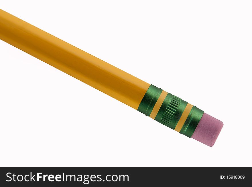 The eraser at the tip of a yellow lead pencil. The eraser at the tip of a yellow lead pencil