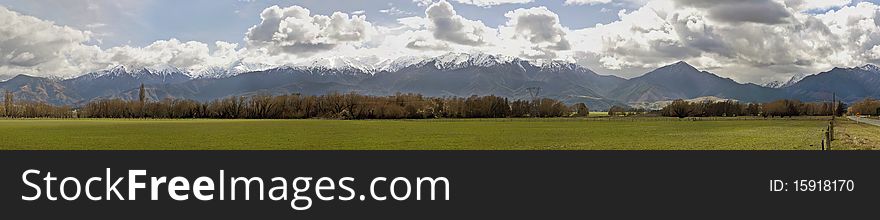 Panorama of snowy mountain range in New Zealand. Composite of 42 individual images. Panorama of snowy mountain range in New Zealand. Composite of 42 individual images.