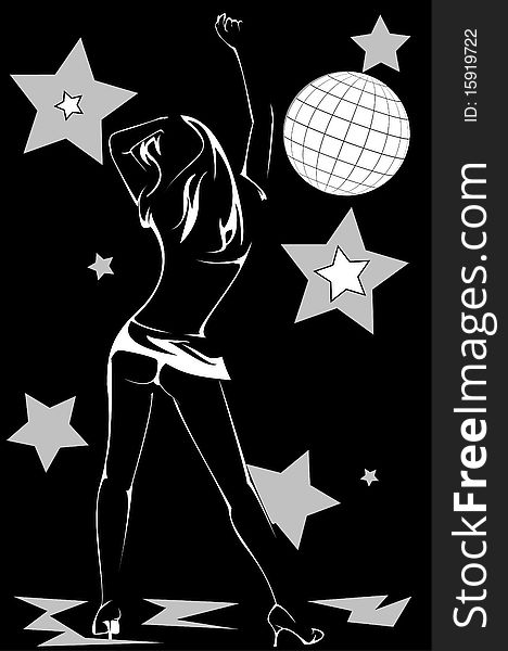 Vector-dancer in night club on black