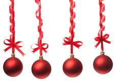 Christmas Balls  With Ribbons And Bow Stock Photo