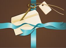 Gold Key, Blue Ribbon And Letter Royalty Free Stock Image